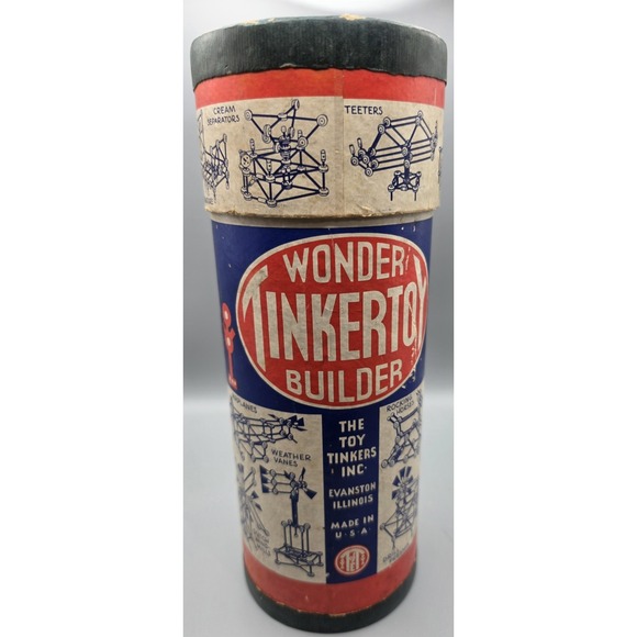Tinkertoy Other - Vintage Wonder Tinkertoy Builder Toy Tinkers Wooden Set Canisters Parts USA